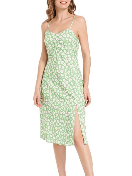 

casual dresses ditsy floral split thigh cami dress, Black;gray