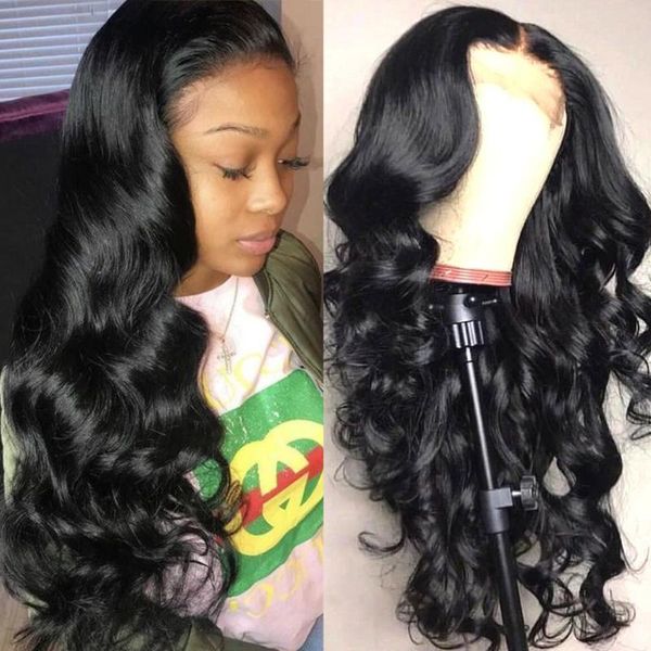 

peruvian body wave 4x4 lace closure wig for black women 180% density pre-plucked with baby hair wavy closurewig wigs, Black;brown