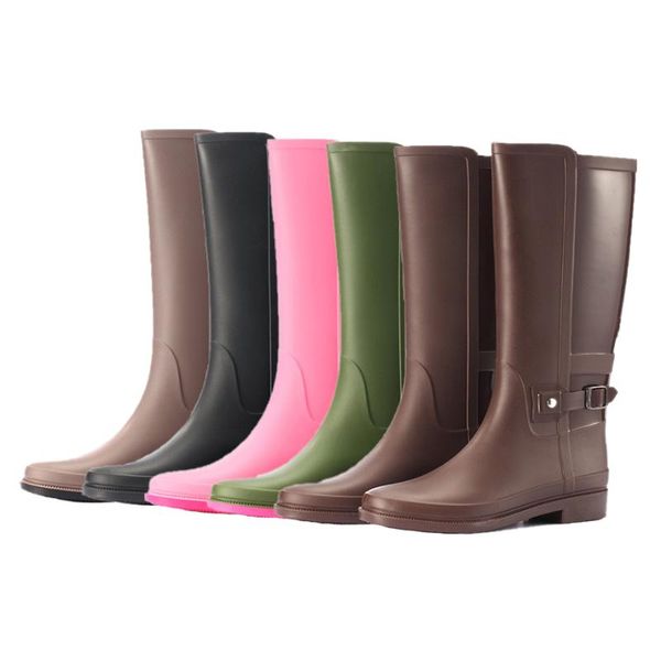 

boots fashion rainboots knee-high water shoes buckle long tube waterproof women rubber pvc rain, Black