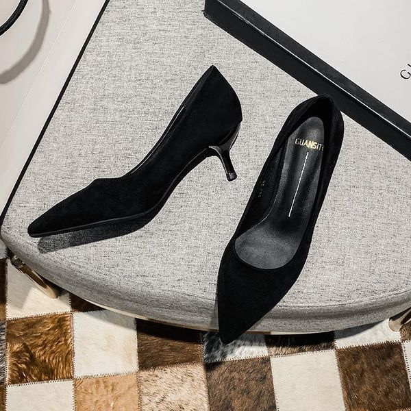 

luxury dress shoes, high heels, women's stiletto professional single shoes, all-match pointy shallow mouth black tooling shoes