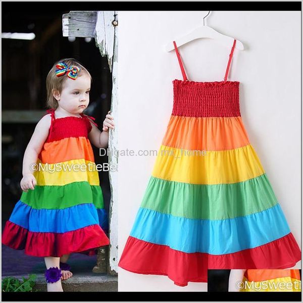 

clothing baby maternity drop delivery 2021 baby girls dresses elastic bra skirts suspender colorful patchwork rainbow beach dress summer tod, Red;yellow