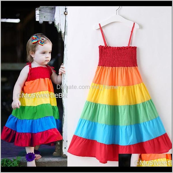 Vêtements bébé maternité livraison directe 2021 bébé filles robes élastique soutien-gorge jupes jarretelle coloré patchwork arc-en-ciel robe de plage été Todd