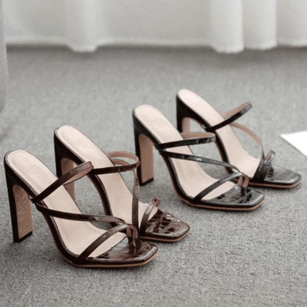 

sandals european and american high-heeled shoes of large size fashion with thin peep-toe square open toe 2021, Black