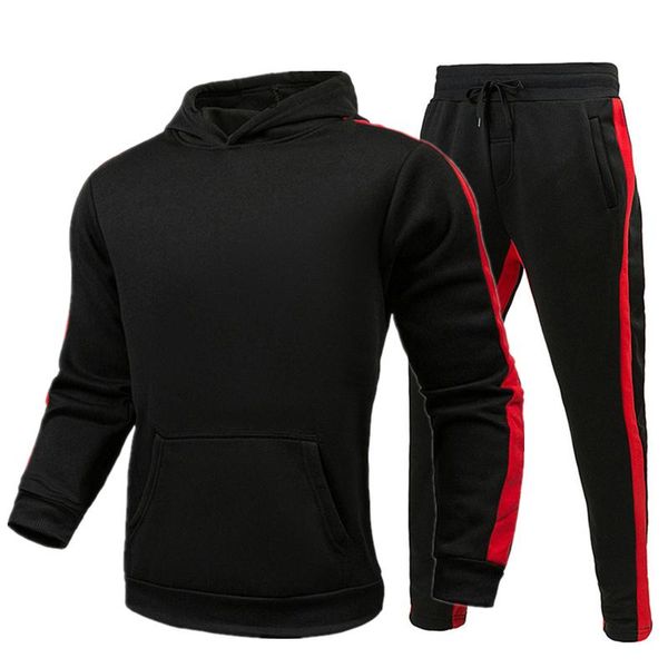 

men's hoodies & sweatshirts sets piece clothing set autumn tracksuit patchwork hoodie sweatshirt long pant jogger outfit sportwear suit, Black