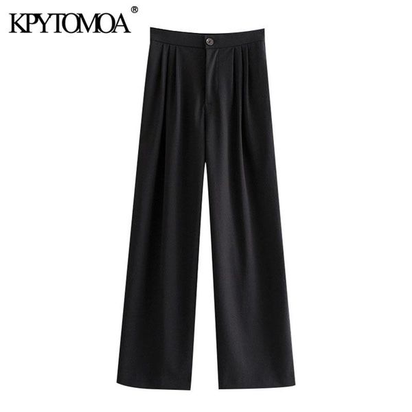

women's pants & capris kpytomoa women 2021 elegant fashion office wear pleated wide leg vintage high waist side pockets female trousers, Black;white