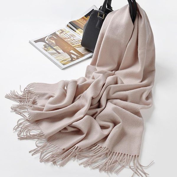 

scarves 100% wool cashmere scarf for women autumn winter beige solid color thickened long korean versatile shawl, Blue;gray