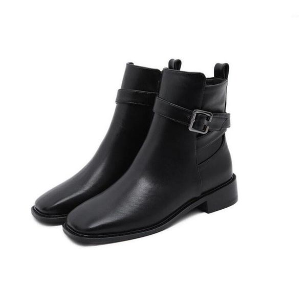 

boots women winter genuine leather platform black thick heel booties heels1