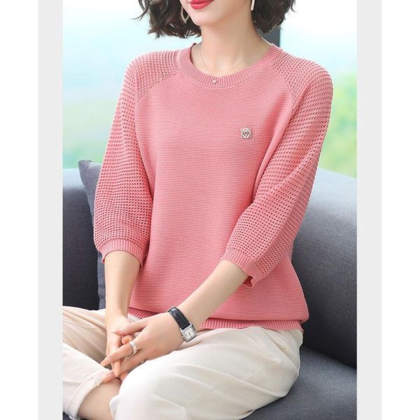 

women's sweaters half sleeve hollow out summer knitted pullover thin casual o-neck cool pull jumpers women fashion top, White;black