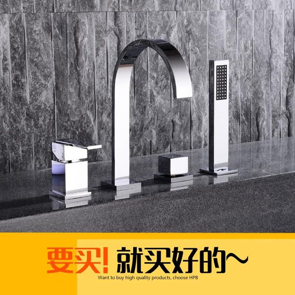 

full copper and cold split type cylinder side bathtub faucet five piece of floor bathroom shower sets