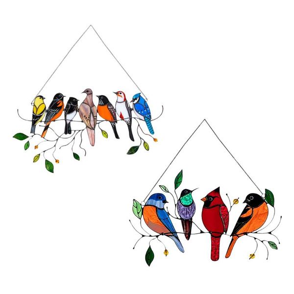 

decorative objects & figurines stained glass birds-on-a-wire window panel hanging sun catcher ornament decor