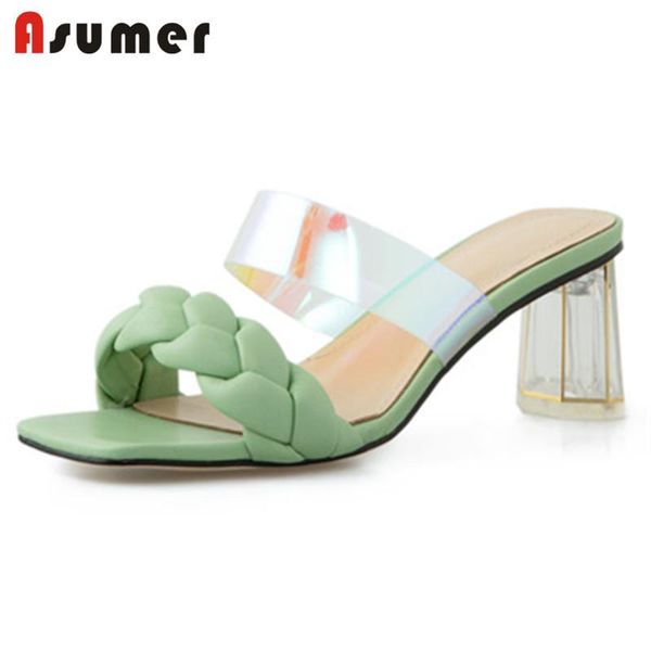 

dress shoes asumer 2021 explosions mules sandals ladies transparent high heels weave simple casual party, Black