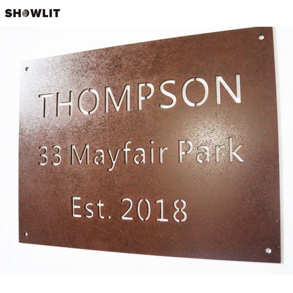 

wall mounted custom made door number plate in rusted steel other hardware