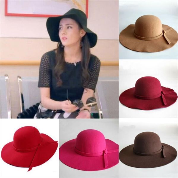 

wide large brim wool felt cap summer beach women girl lady travel floppy sun hat foldable black red camel, Blue;gray