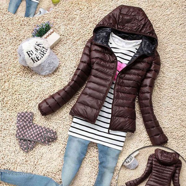 

suzhan thin winter jacket women slim short hooded warm down coat women's outerwear, Black