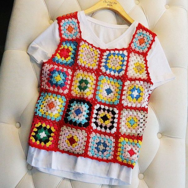 

women's sweaters retro knitted vest spring and summer fashion women's crocheted hollow cropped sling casual sweater lyo4, White;black