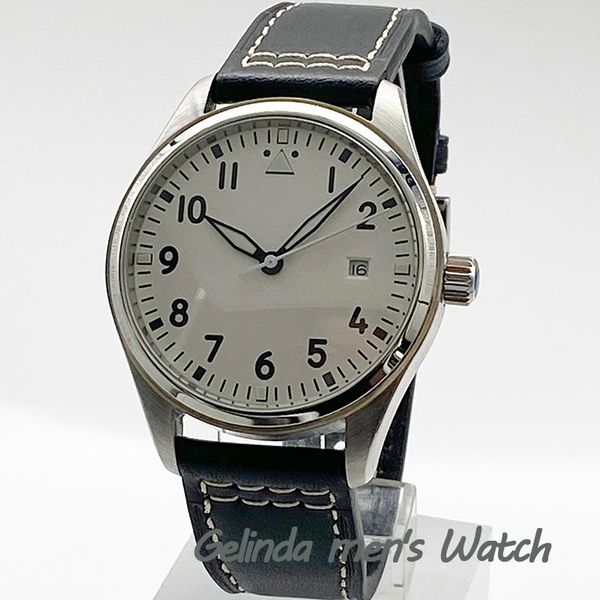 

wristwatches simple fashion 40mm luminous men's sports military mechanical automatic white sterile dial black leather, Slivery;brown