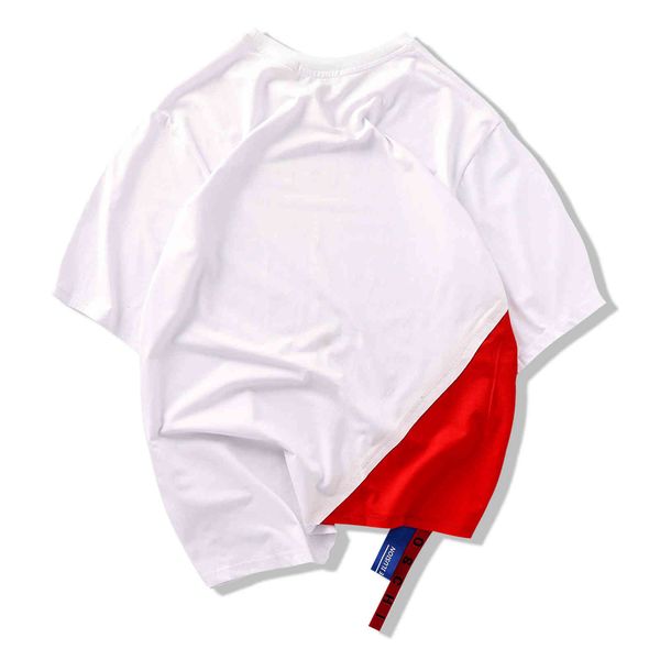 

men's t-shirts e-baihui korean harajuku t-shirt bf printed ribbon fake two piece t shirt men summer hip hop loose oversize tees 67, White;black