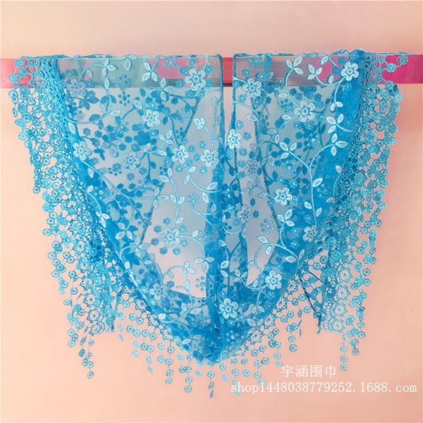 

scarve korean four seasons hollow tassel triangle lace silk scarf lady, Blue;gray