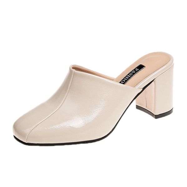 

women's summer casual red sole style ladies shoes fashion closed toe chunky thick heel pu leather mules sandals, Black