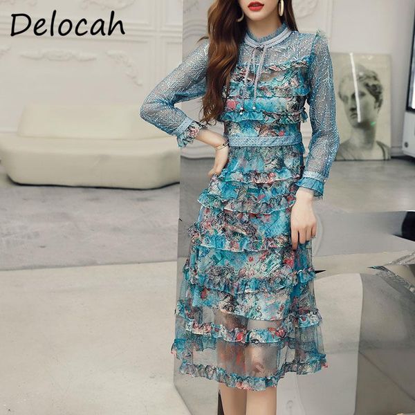 

casual dresses delocah summer women fashion designerÂ party midi dress long sleeve ruffles sequined printed ladies slim a-line vestidos, Black;gray