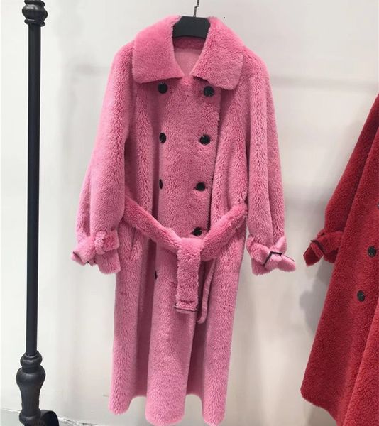 

women's trench coats long wool coat real fur women 2021 sheep shearling temperament slim double breasted womens jacket 0y8x, Tan;black