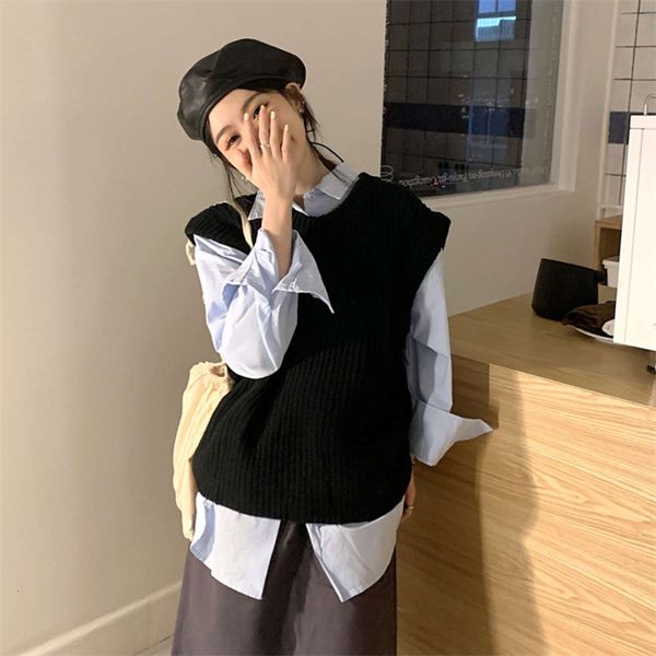

autumn horse casual round neck sweater vest women, White;black