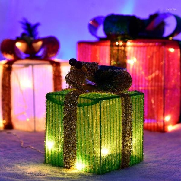 

christmas decorations 3pcs/set led gift box decoration xmas tree ornament market window for year gifts