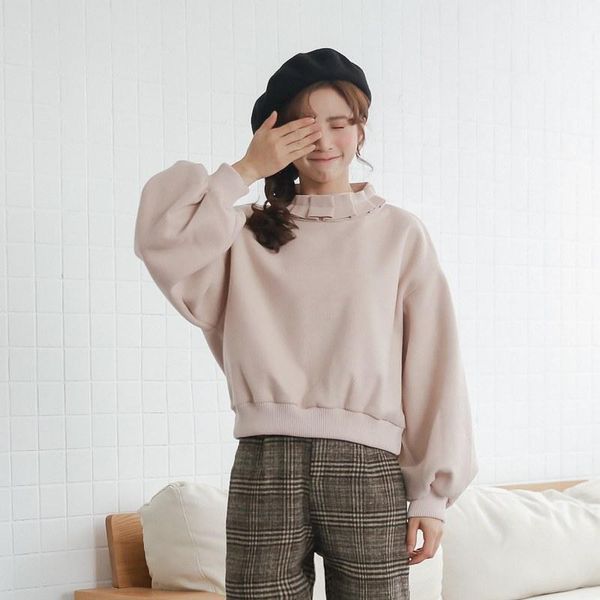 

women's hoodies & sweatshirts lace collar woolen lantern sweatshirt japanese harajuku ulzzang female korean kawaii cute clothing for wo, Black