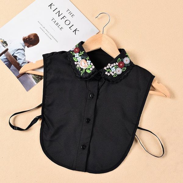 

bow ties 2021 embroidered sweater lapel fake false collar female white half shirt tie detachable collars button blouse decorative, Black;gray