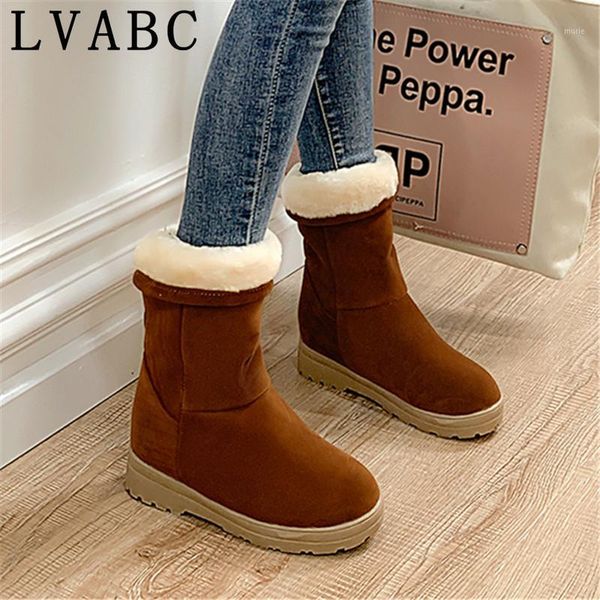 

boots women winter snow warm short plush for round toe shoes student footwear and calf suede women's1, Black