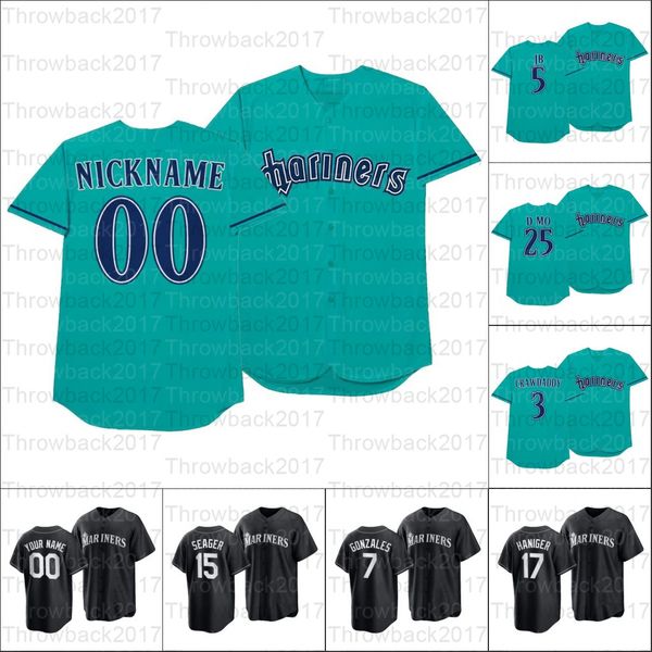 

2021 players' weekend all black fashion seattle ryon healy jersey mitch haniger 34 felix hernandez kyle seager long jr omar narvaez, Blue;black