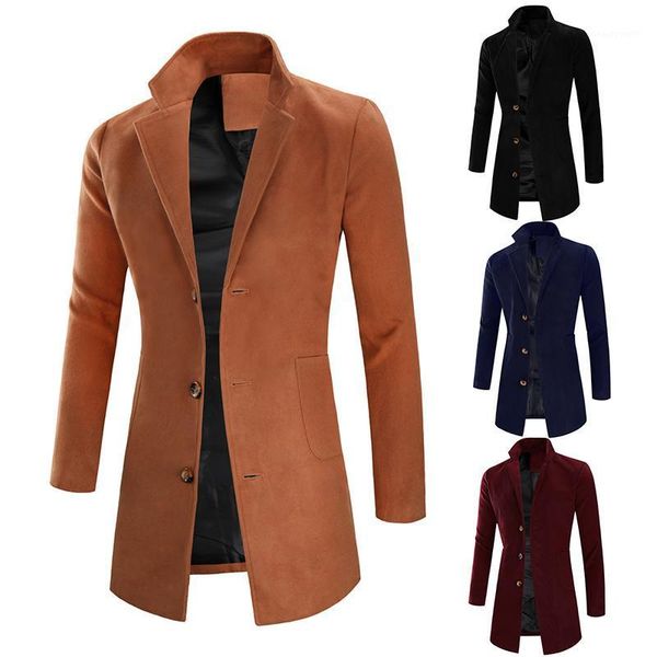 

men's trench coats winter coat men england style long section jacket high grade woolen slim lapel male windbreaker pure color overcoat, Tan;black