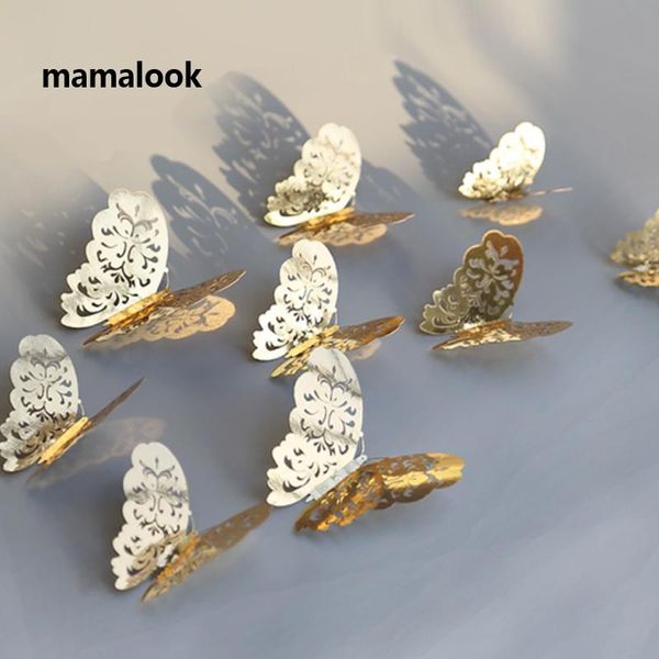 

wall stickers 12pcs/lot 3d hollow golden silver butterfly sticker art home decorations decals for party wedding display butterflies