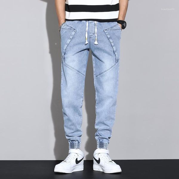 

spring summer ankle-length baggy jeans men streetwear jogger denim harem pants plus size 6xl 7xl 8xl men's, Blue