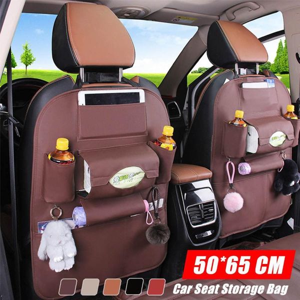 

car organizer pu leather seat back multi-pocket storage bag box case tablet holder