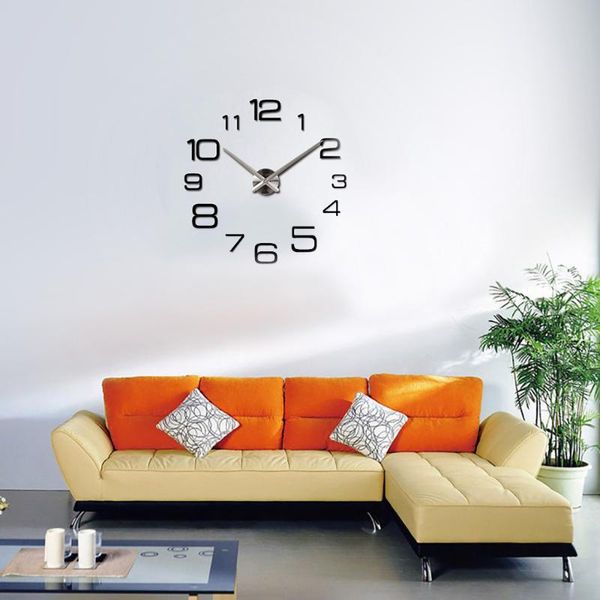 

wall clocks fashion 3d big size clock mirror sticker diy brief living room decor meetting