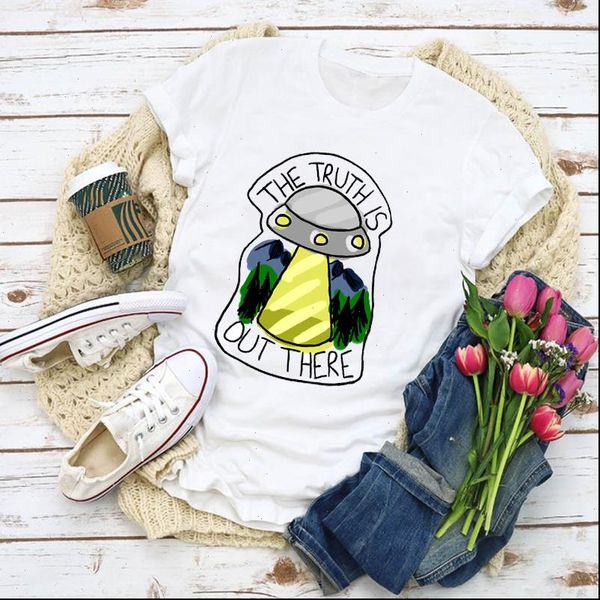 

graphic cartoon ufo style printing womens t shirts summer clothes clothing tee, White