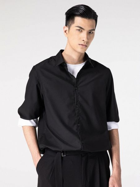 

men solid button up shirt 40fy#, White;black