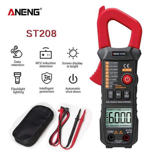

multimeters st208 digital clamp meter multimeter car 6000 counts ac/dc current measure transistor tester voltimetro amperimetro test