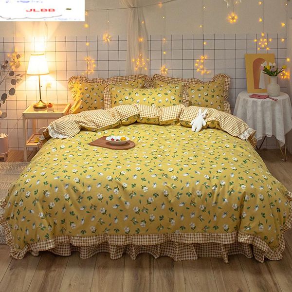 

bedding sets korean yellow bedclothes luxury duvet cover set romantic lace girls princess quilts  full single flowers