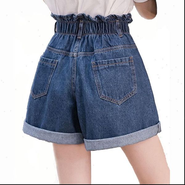 

women shorts womens elastic high waist denim fashion female plus size blue crimping casual loose jeans, White;black