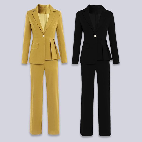 

women's suits & blazers european and american high-quality office lady slim suit + straight pants 41c6, White;black