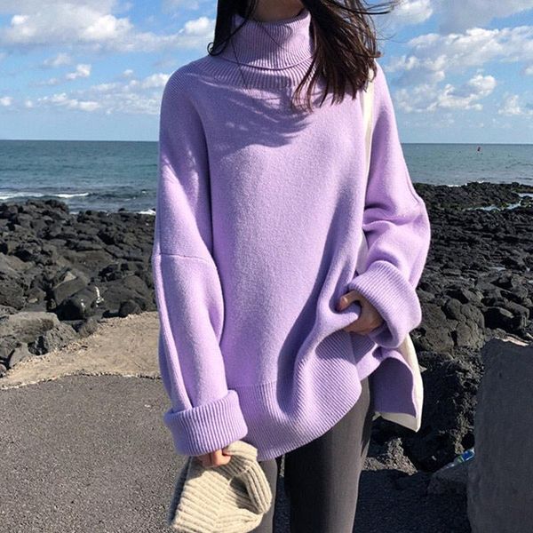 

women's sweaters 2021 winter women turtleneck thicken knitted sweater solid long sleeve pattern casual knitting pulloveres overszied, White;black