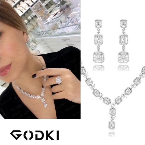 

earrings & necklace godki 2022 charms bagutte cut wedding jewelry sets for women statement accessories, Silver