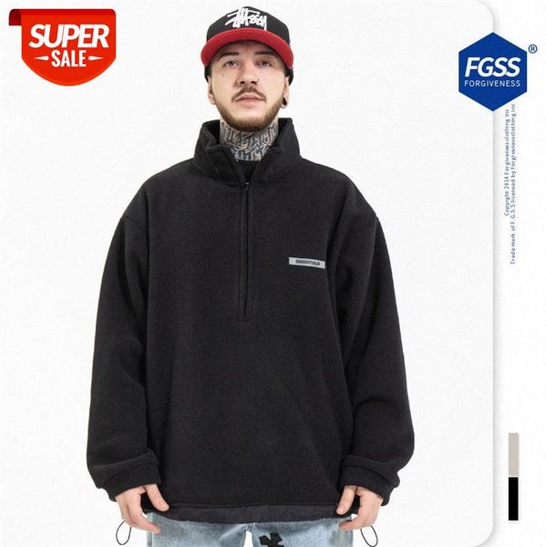 

autumn and winter ouyang nana double-line high street polar fleece half zipper stand-up collar sweater #fb5q, Black