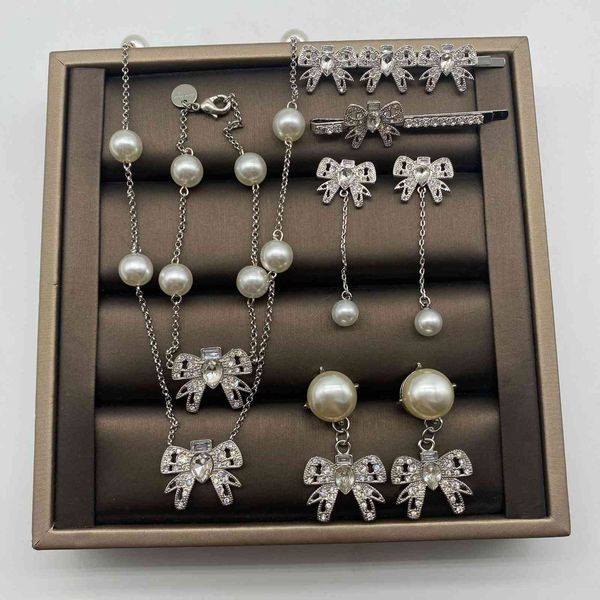 

trend versatile fashion design sense boutique miao family miu diamond studded bowknot pearl tassel long style celebrity, Silver