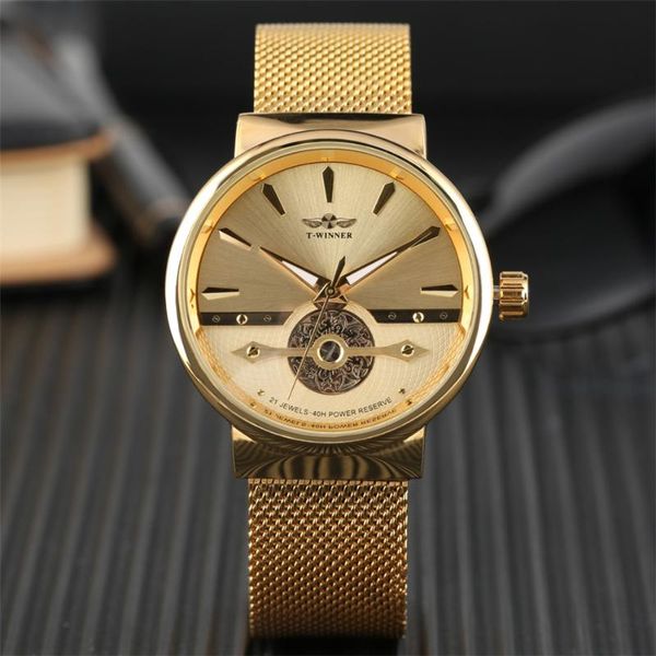 

wristwatches winner automatic men watches mesh stainless steel watchband self-winding wristwatch sport casual man mechanical timepiece, Slivery;brown