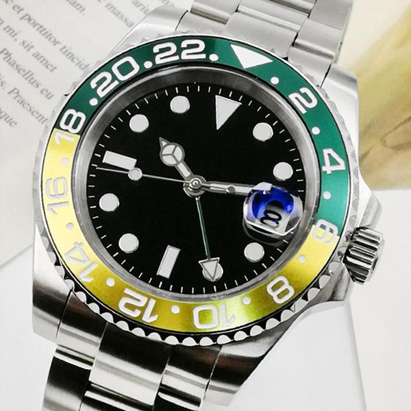

fashion blue / green gmt men's watch, 40mm stainless steel case, watch chain, sapphire glass rotary ceramic frame wristwatches, Slivery;brown