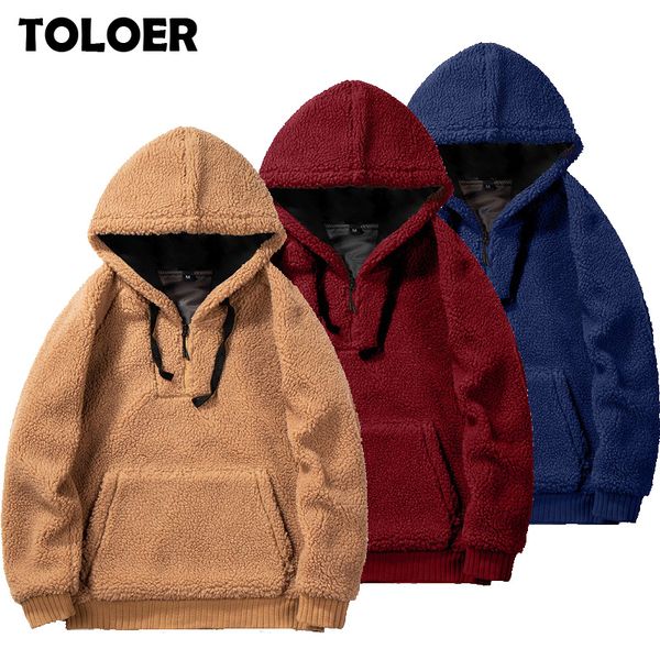 

lamb wool jacket men 2021 winter teddy fashion jackets coat men's fleece couple pullover half zip jacket streetwear sweatshirts, Black