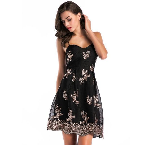 

fashion dress pop evening sequin bra backless, Black;pink